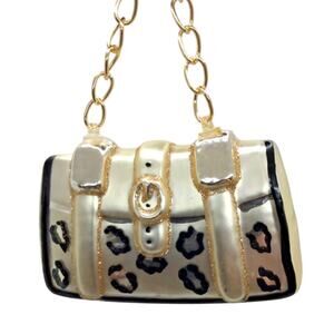 Animal Print Purse Christmas Ornament -Glass Gold Chain Glitter Leopard New